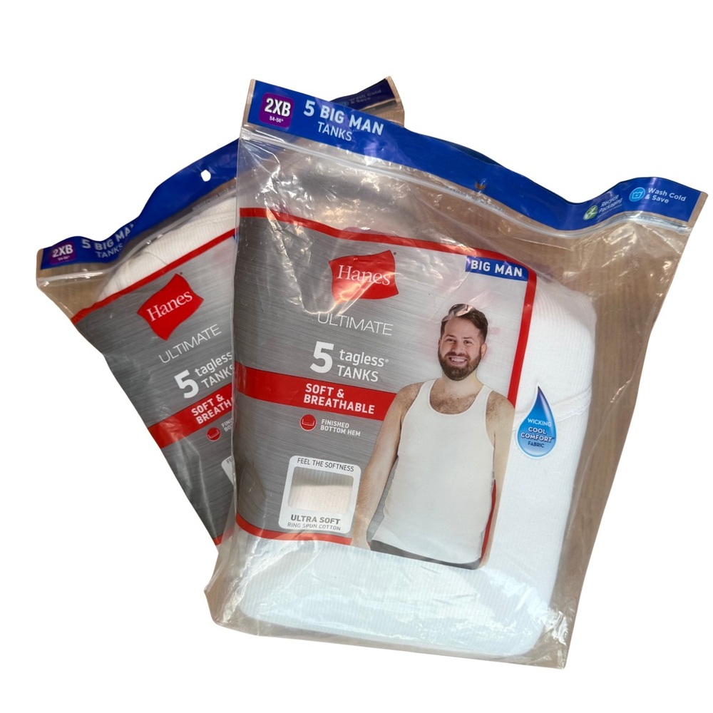 NWT Hanes Men’s White Cotton Tagless Tanks Multi-Pack 2XB BUNDLE